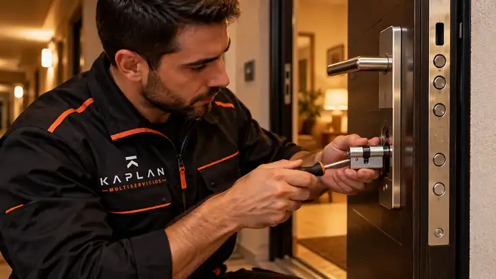 Cerrajero de Kaplan cambiando un bombín de seguridad